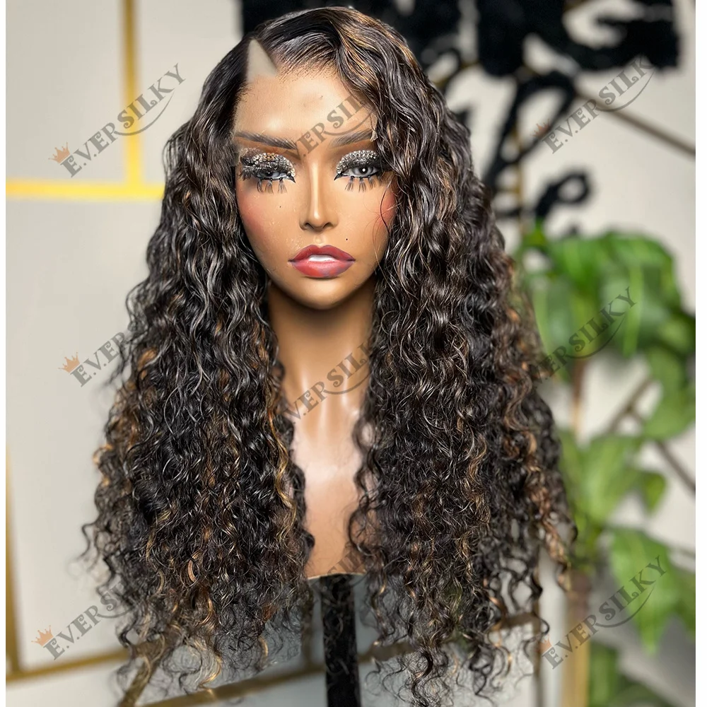 تسليط الضوء على النساء السود الباروكات موجة المياه قابل للتعديل الخامس جزء الباروكات أومبير الكستناء شقراء براون غريب مجعد U جزء شعر مستعار كامل 250 الكثافة #1