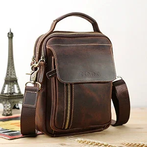 Hot Sale Customized Men's Genuine Leather Crossbody Messenger Bag with Logo Vintage Fashion Style Real  Shoulder 