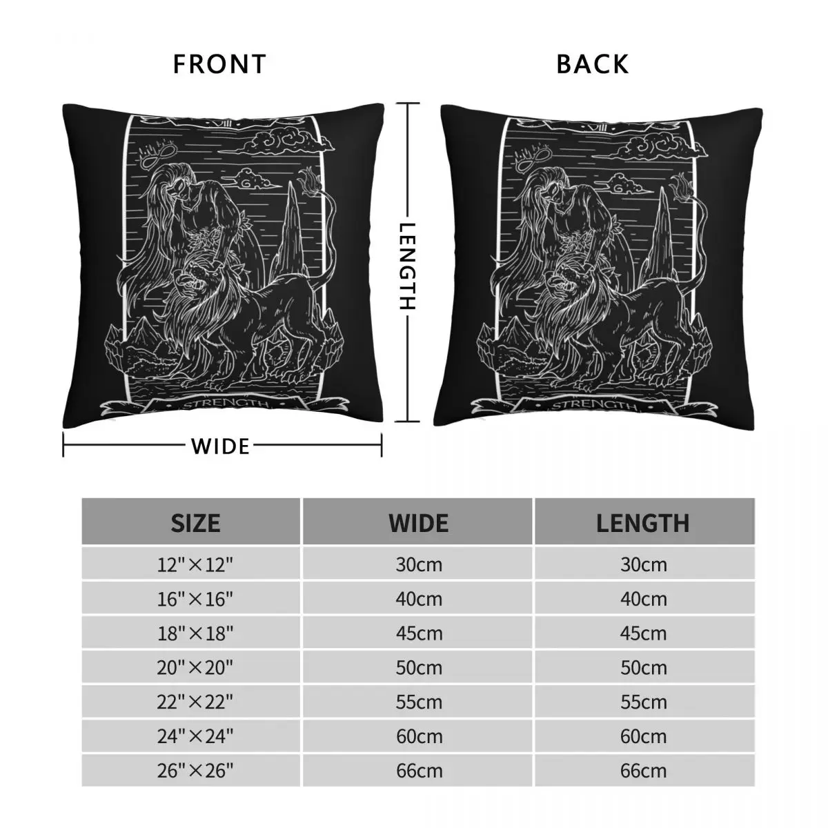 Tarot Strength Dark Edition Square Pillowcase Polyester Linen Velvet Pattern Zip Decor Throw Pillow Case Home Cushion Cover