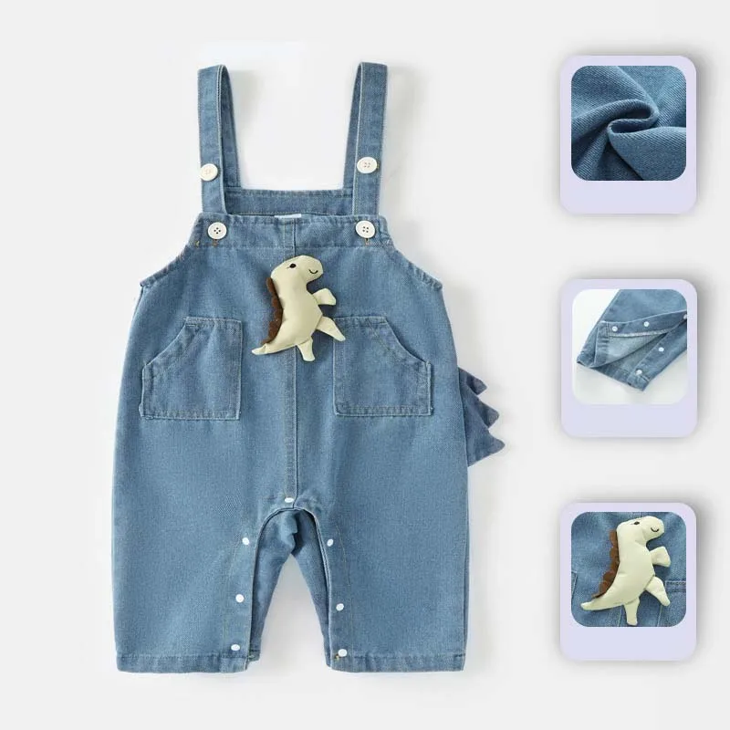 Infant Baby Girls Spring Strappy Pants UNITM 2026 Kid Toddler Girls Overalls 3D Dinosaur 1-4Y Little Boys Jumpsuits Denim Pants