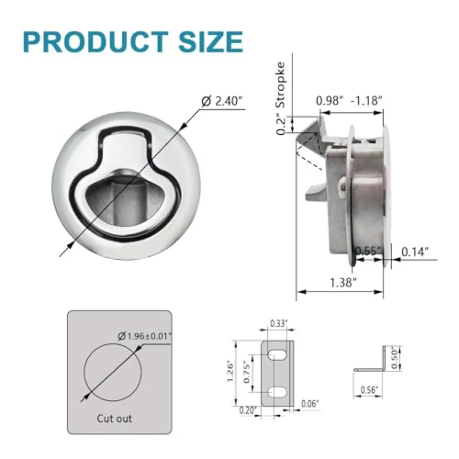 Pestillo Slam de acero inoxidable Evan, 2 tiradores redondos al ras para escotilla de barco marino, compartimento para gabinete de remolque RV, Compatible con M1-63-8