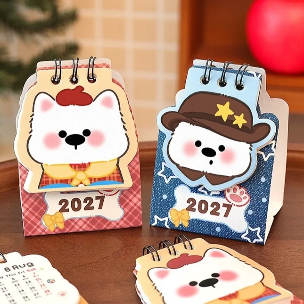 Cute 2027 Desk Calendar Mini Sheep/Dog Coil Calendar Monthly Planner Memo Calendar Student Planning