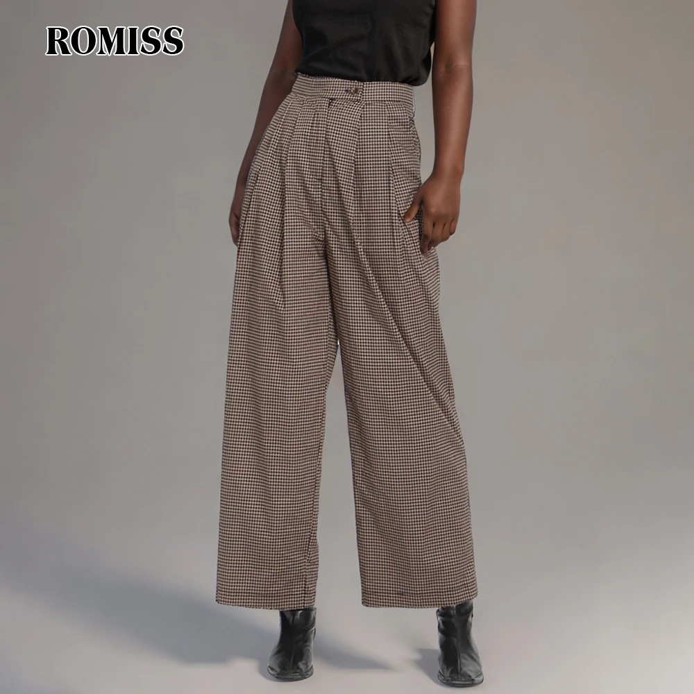 

ROMISS Loose Wide Leg Trouser For Women High Waist Plaid Long Trousers Female Autumn Fashion Vintage Clothing Autumn Style