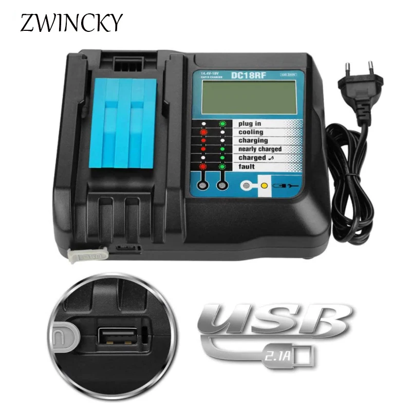 ZWINCKY DC18RF ładowarka litowo-jonowa 3.5A prąd ładowania dla Makita 14.4V 18V BL1830 Bl1430 DC18RC DC18RA elektronarzędzie z USB