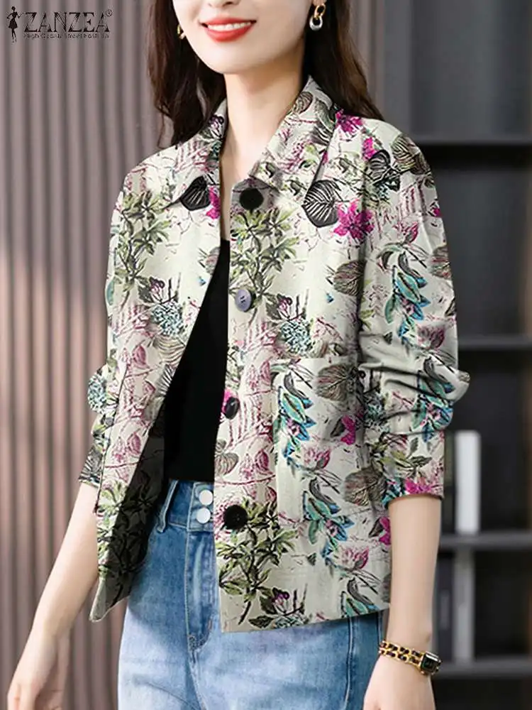 Bohemain Floral Printed Coats ZANZEA Women Jackets Casual Lapel Neck Long Sleeve Buttons Outwear Elegant Work Holiday Coat Tops