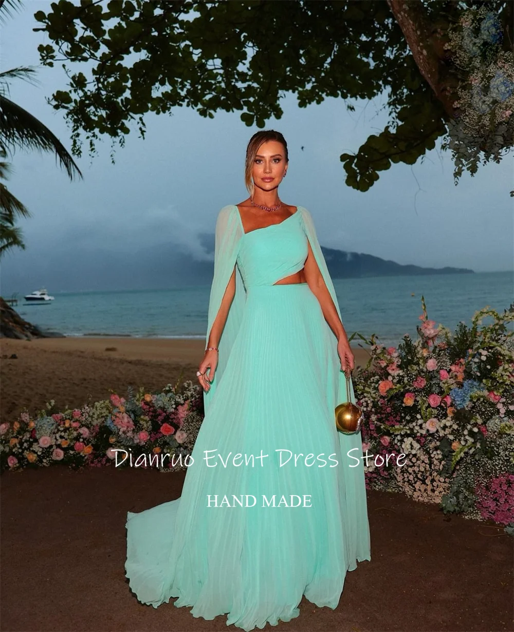 Dianruo Mint Green Cut Out Evening Dress A Line Chiffon Dresses For Women Asymmetric Ruched Vintage Prom Gowns 2025 Customized