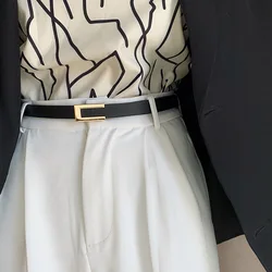 New Luxury Women Thin Belt Black Gold Silver Metal Buckle Belt PU Casual Leather Waist Belt Trouser Dress Decoration Waistband
