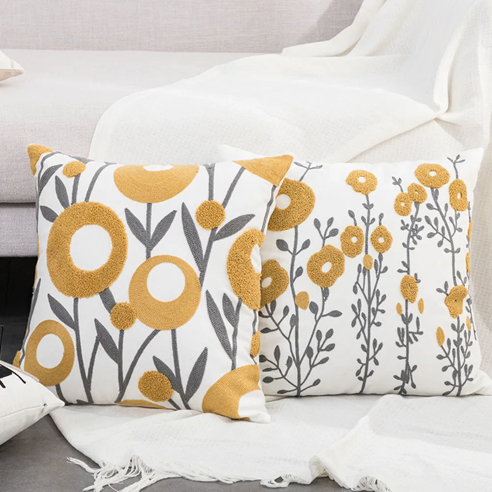 1pc Boho Floral Tufted Decorative Throw Pillow Cover EmbroideredCotton Cushion Cover for Couch,Home Decor Stylish