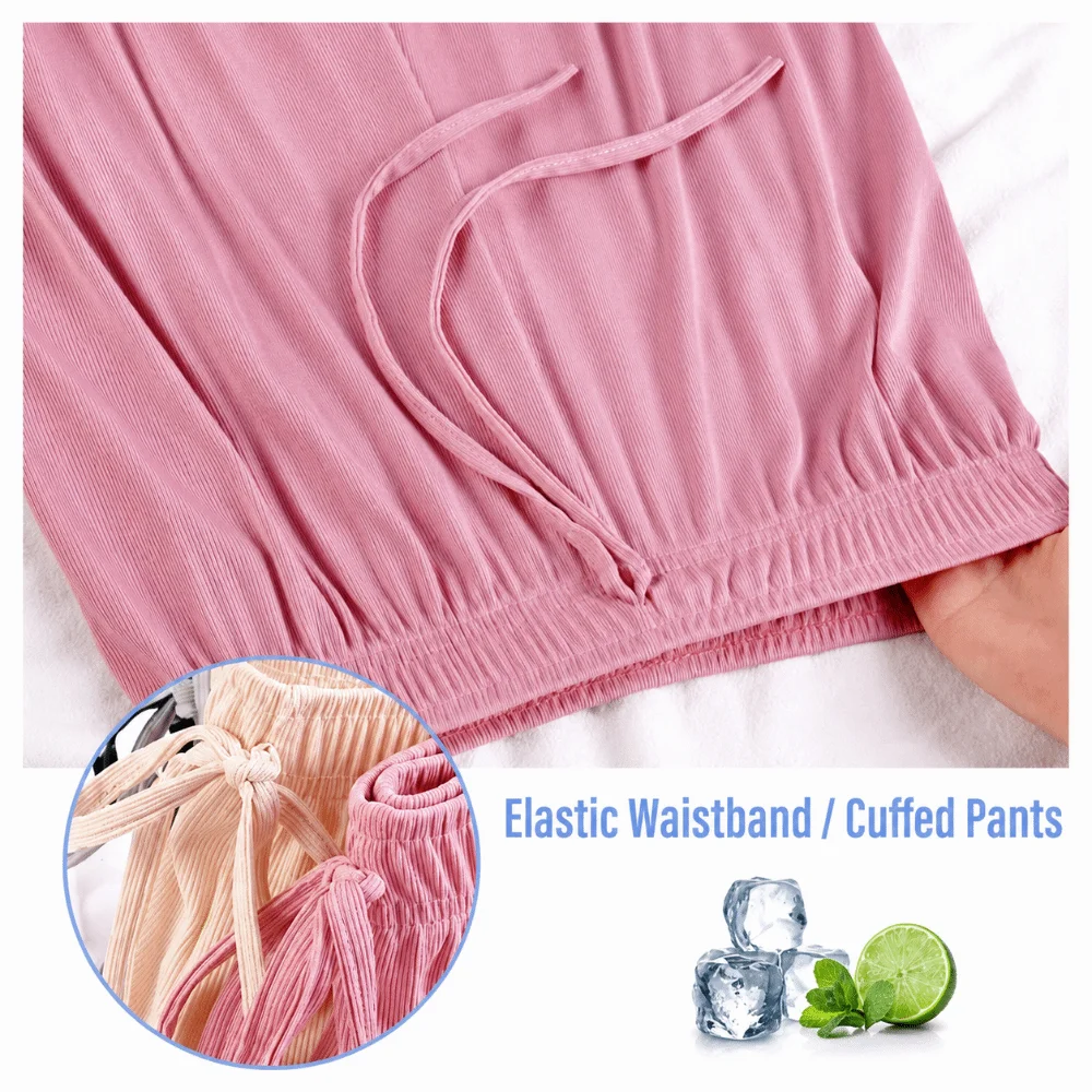 Solid Color Wide Leg Pants Elastic Waist Loose Fit Straight Leg Pants Summer Cool Breathable Fabric Ice Silk Pants Casual Wear