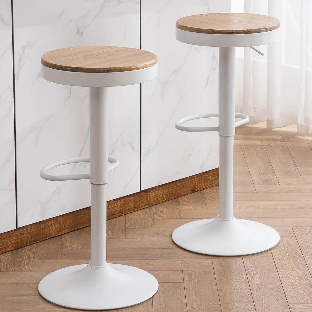 

Bar Stools Set of 2, Round Adjustable Swivel Barstools, Modern Backless Bar Chairs Wooden Seat Counter Height Stools Armless