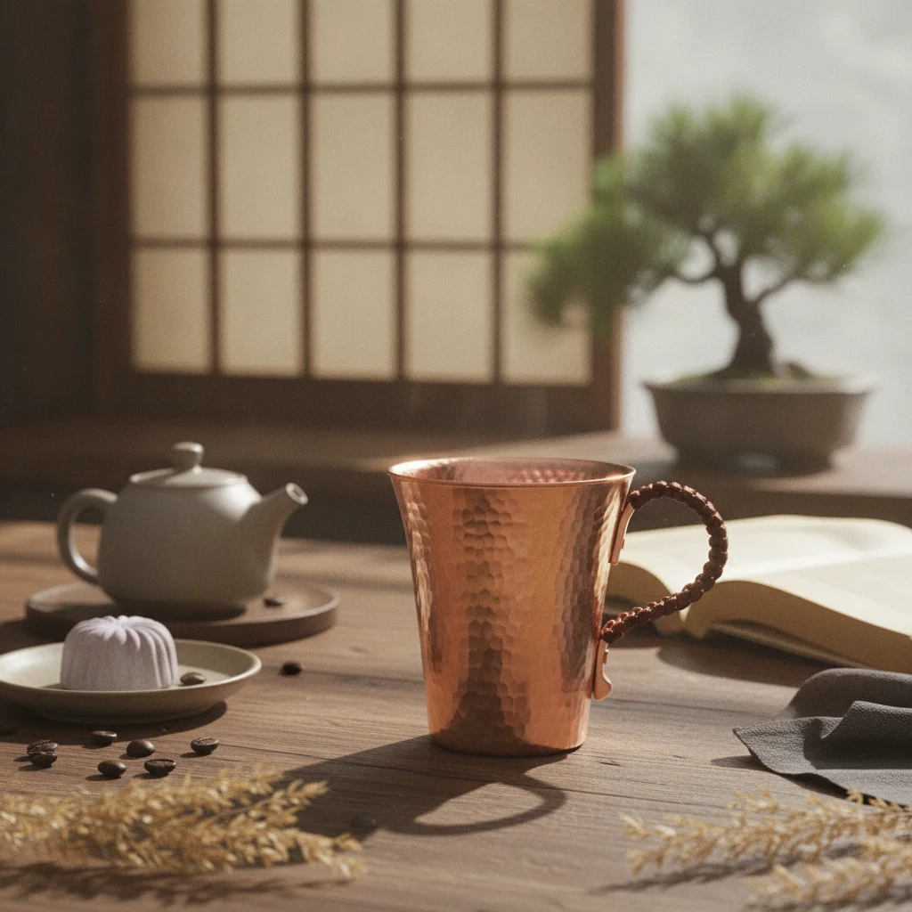 銅製カップ＆ソーサー　手作り槌目銅マグカップ　ハンドル付き編み込み容器　長持ちする耐久性のあるコーヒー愛好家向け、ホームカフェ用