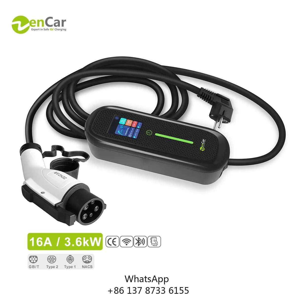 For 16A Portable EV Charger 3.6KW Type1 With Biggest Display New IP65 2-Year Warranty For Home Use