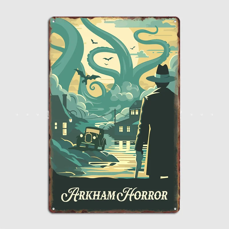 Póster inspirado en el juego de mesa Arkham Horror, cartel de metal, cartel vintage personalizado para pub, decoración de pared interior para dormitorio, decoración de habitación