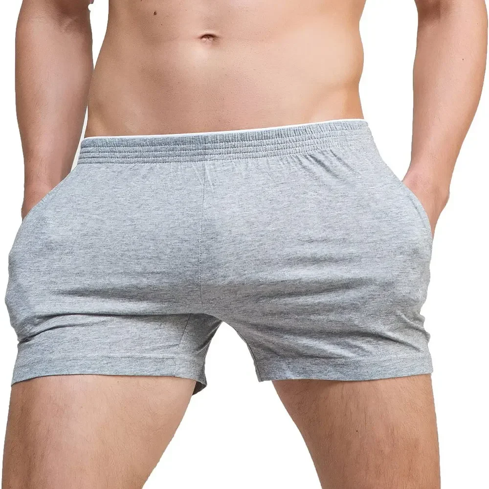 Men\'s Running Workout Active Shorts Cotton Gym Training Lounge Sleep Bottoms Elastic Waist Casual Pajama Pocket Jogger Home Wear