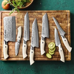 HEZHEN 7PC Kitchen Knife Set 67 Layers Damascus Steel Beautiful Gift Box Chef Cutery Utility G10 Handle