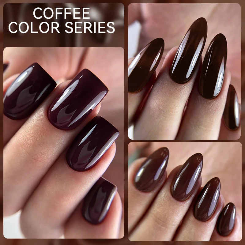 LILYCUTE 7ml 8Pcs/Set Coffee Brown Color Gel Nail Polish Manicure Semi Permanent Base Top Coat Set Soak Off Nail Art Gel Varnish