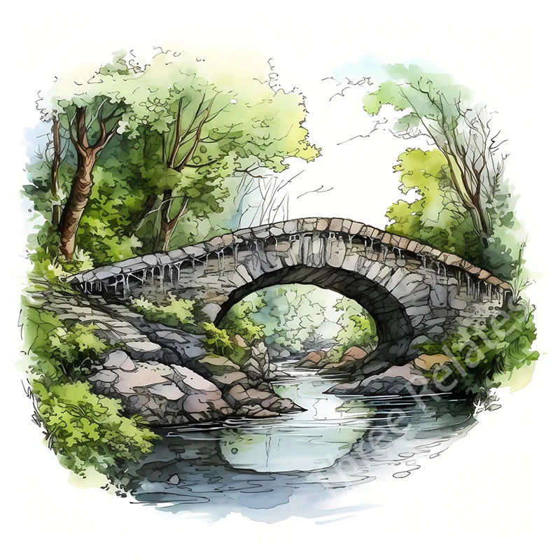 Three Ratels QL70 Forest Ancient Bridge  Art Landscape Poster home Decoration Wall Stickers
