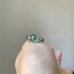 Creative new in silver inlaid natural ice chalcedony round bead glossy Rings for Women fashionable and Simple banquet jewelry