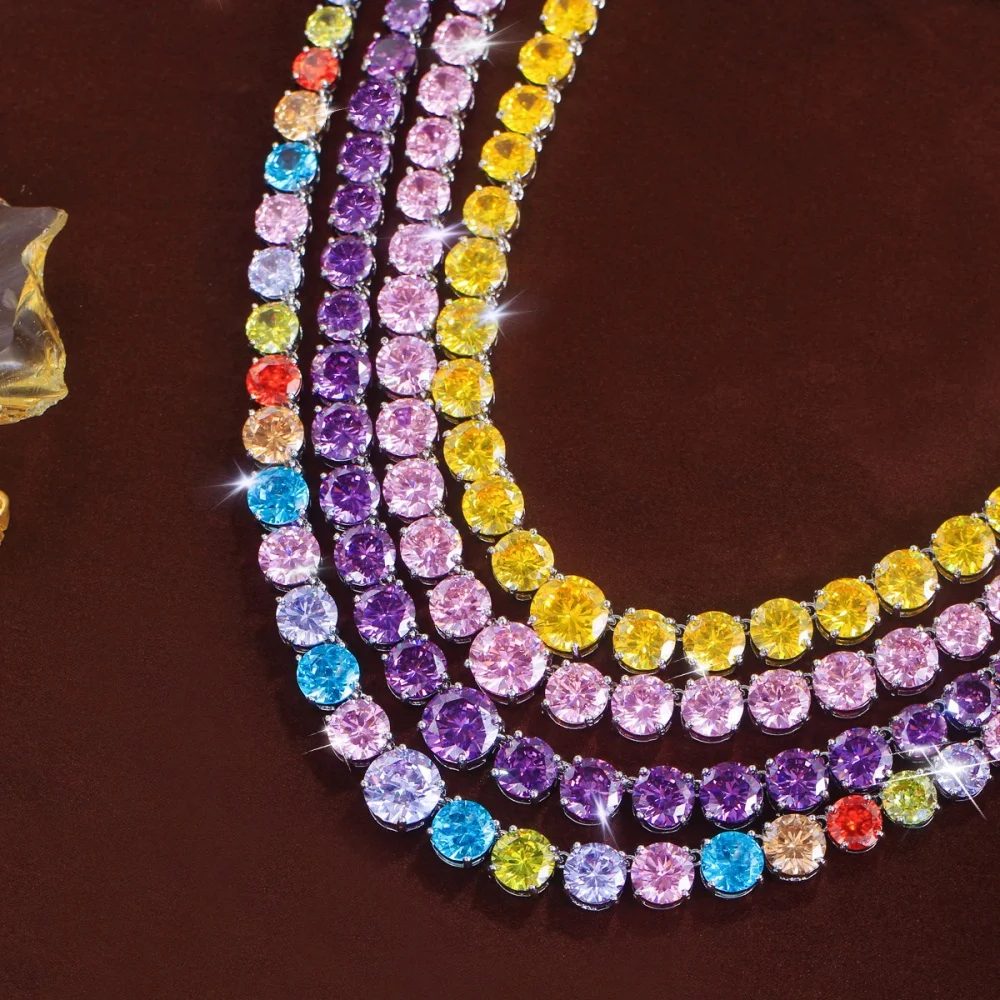 CWWZircons Rundschliff CZ Tennis-Halskette, Iced Out Einreihige Bunte Kettenhalskette für Männer und Frauen, HipHop-Schmuck Großhandel DZ0109 – Detail 13