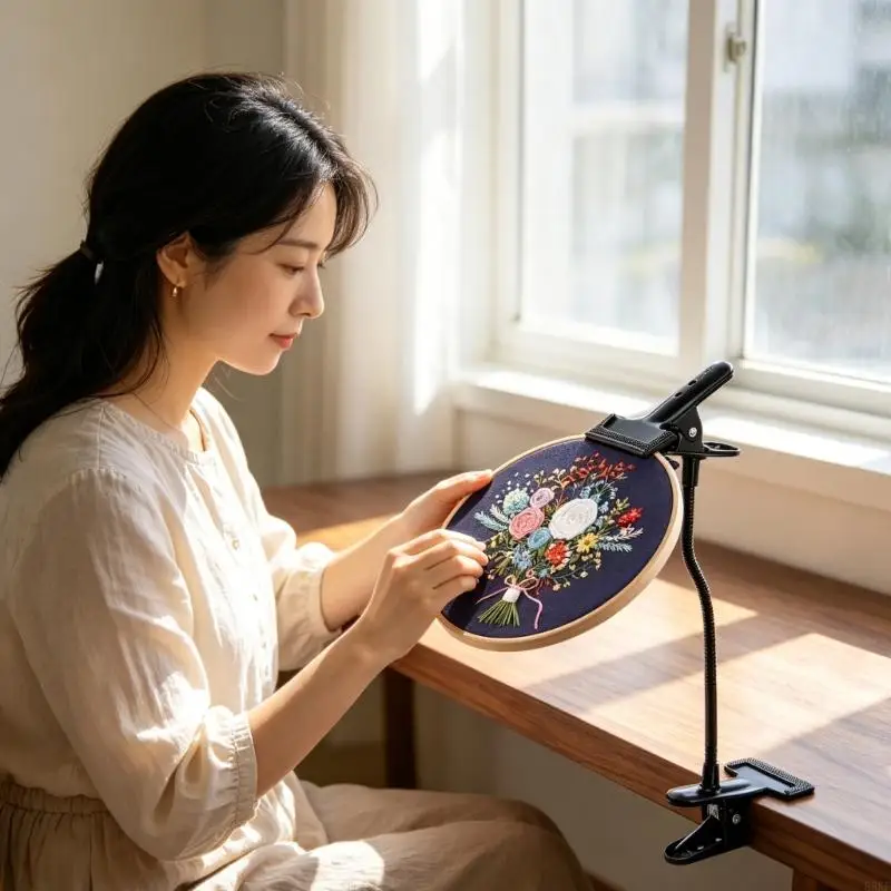 Sewing Hoop Holder with Desk Clamp and 20in/50.8Cm Gooseneck Embroidery Stand for Crosses Stitching and Needlework Supplies 55KF