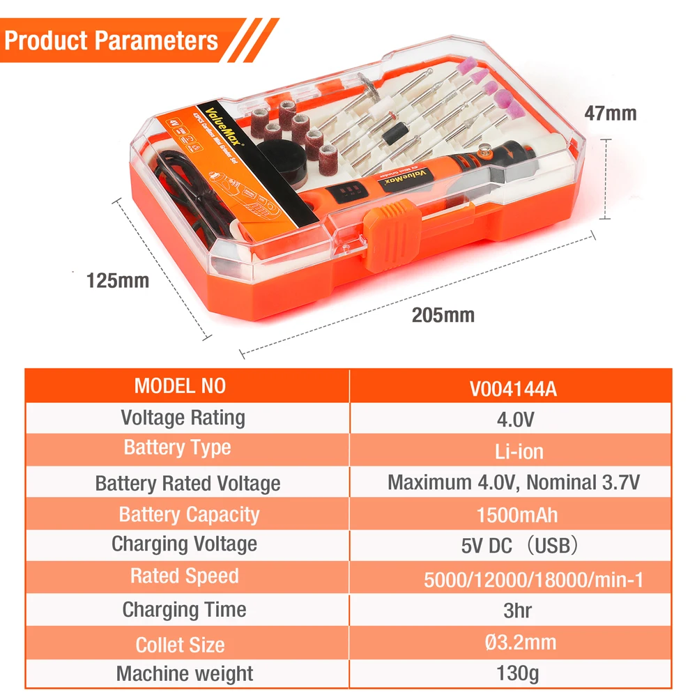 ValueMax 전기 미니 그라인더 세트, 드릴 USB 충전 회전 도구, 조각 액세서리 키트 포함, DIY 연삭 연마용, 4V