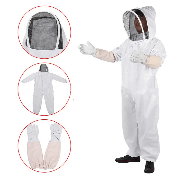 Beekeeping Equipment Thickened White Space Suit One Piece Split Bee Suit White Space Suit and Sheepskin Glove Set