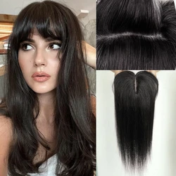 10In Human Hair Toppers for Women 100% Remy Human Hair Natural Hair Topper with Bangs Silk Base Clip in Topper Hair Loss Cover