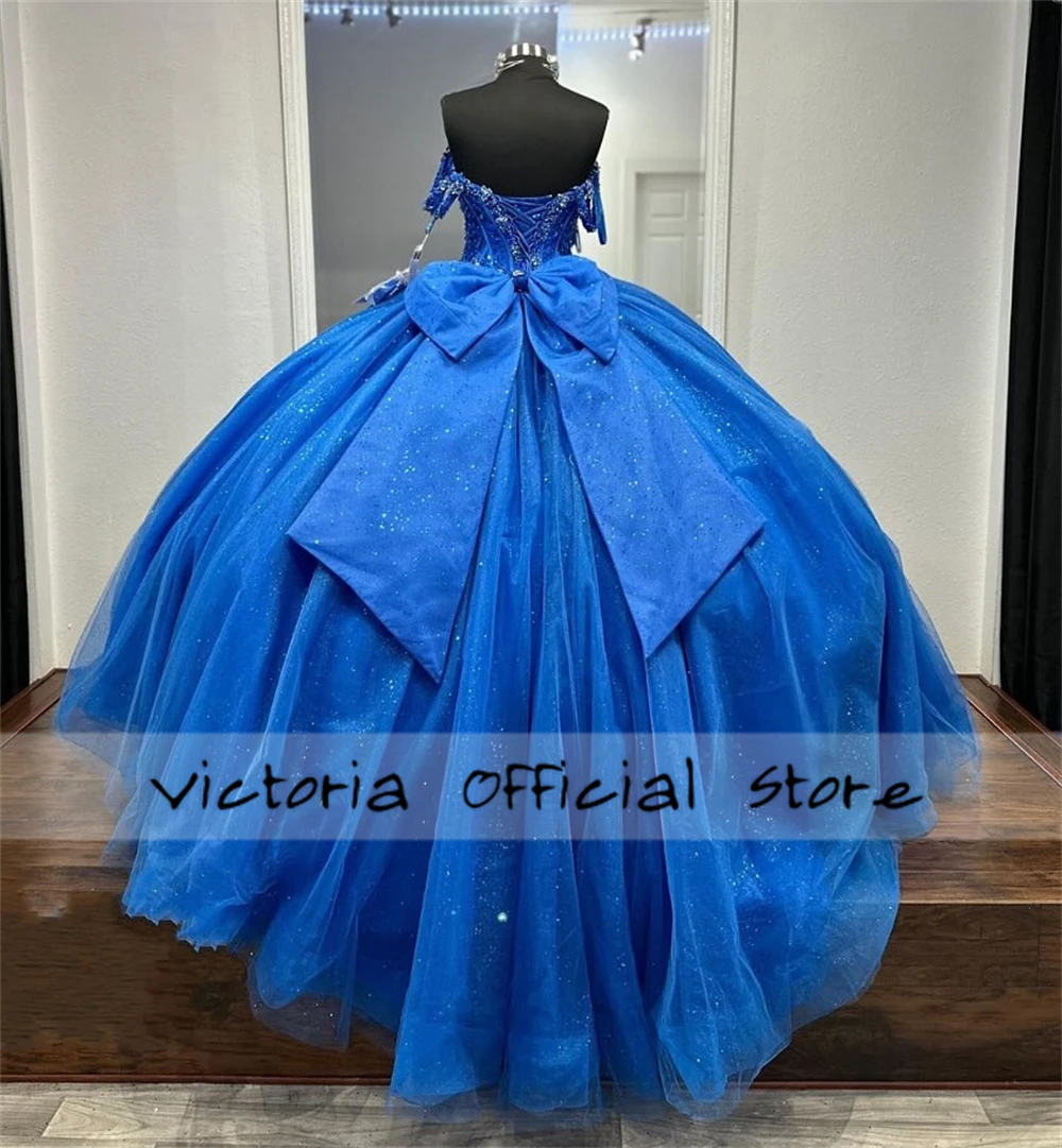 Perfecte Koningsblauwe Quinceanera Jurk Prinses Lief 15 Jaar Meisje Verjaardagsfeestje Jurk Off The Shoulder Vestidos De Quinceañera