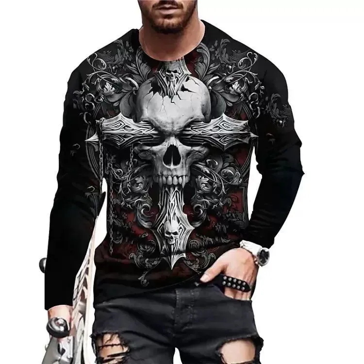 T Shirts for Men Long Sleeve Print Skull Hip-hop Harajuku Casual Spring and Autumn Men\'s Tops Streetwear Clothing\'s 5xl