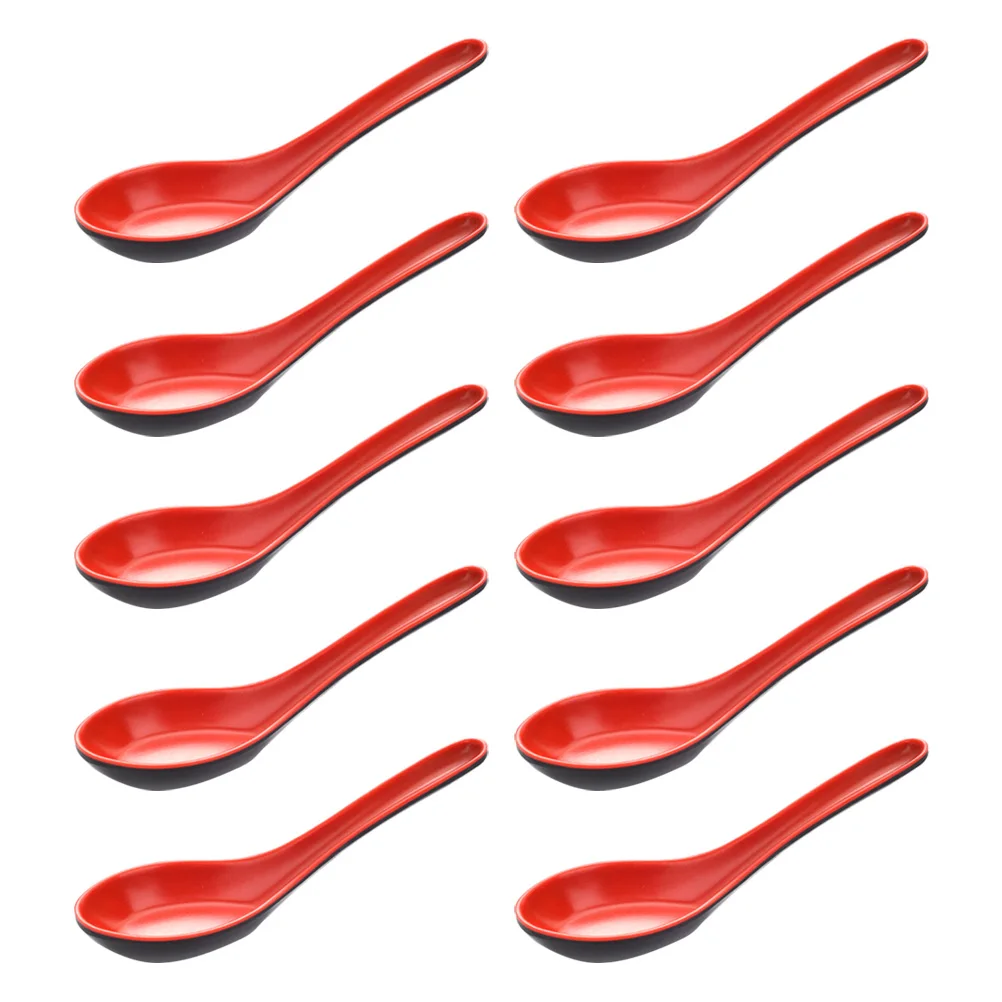 

10Pcs Black Red Soup Spoons Melamine Imitation Porcelain for Restaurant Home Kitchen Tableware Spoons Tableware
