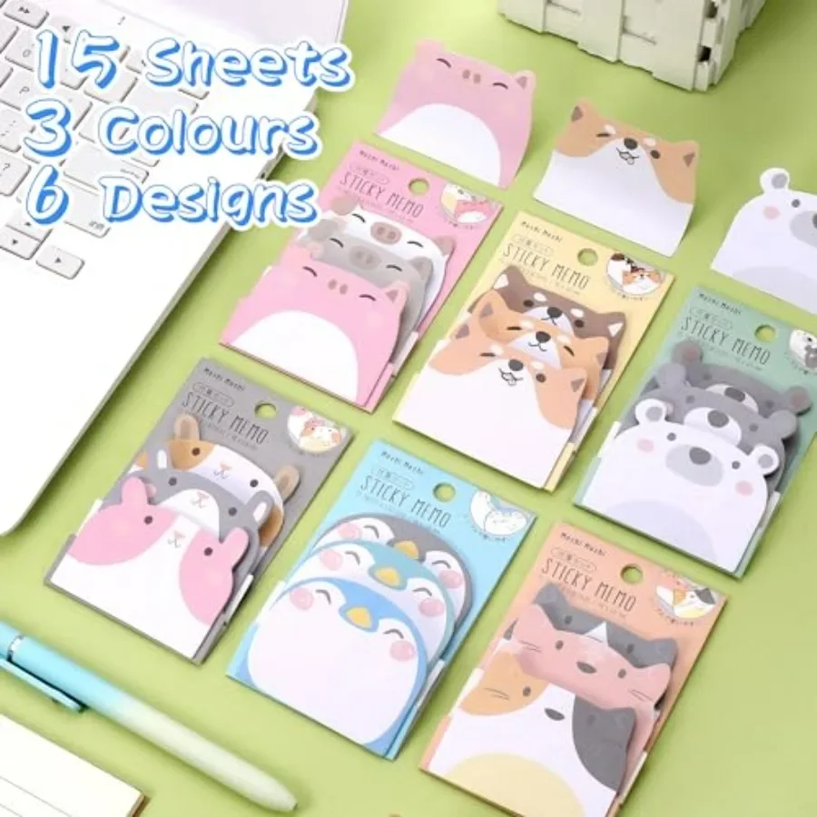 Simpatiche foglietti adesivi Confezione da 6 270 fogli Note adesive per animali dei cartoni animati Kawaii con mini forme di animali per uso scolastico, casa e ufficio S