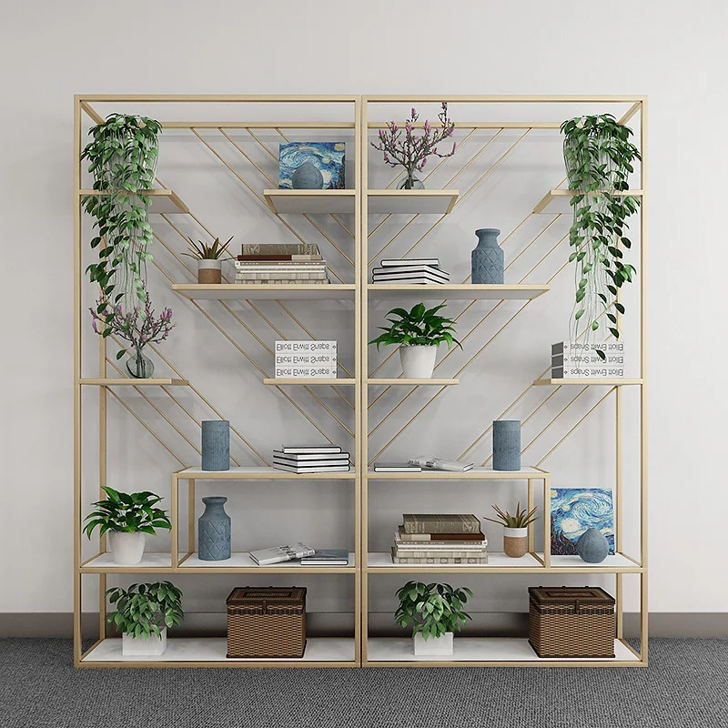 Nordic iron floor storage rack, office living room entrance partition rack, green plant decoration storage display rack