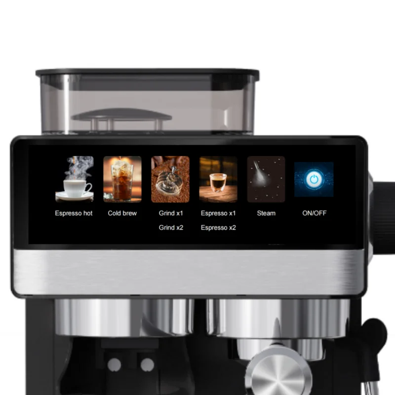 Digital Home Self Cleaning Single Boiler Expresso Maker Smart Color Menu Steam Latte Espresso Coffee Machine With Grinder