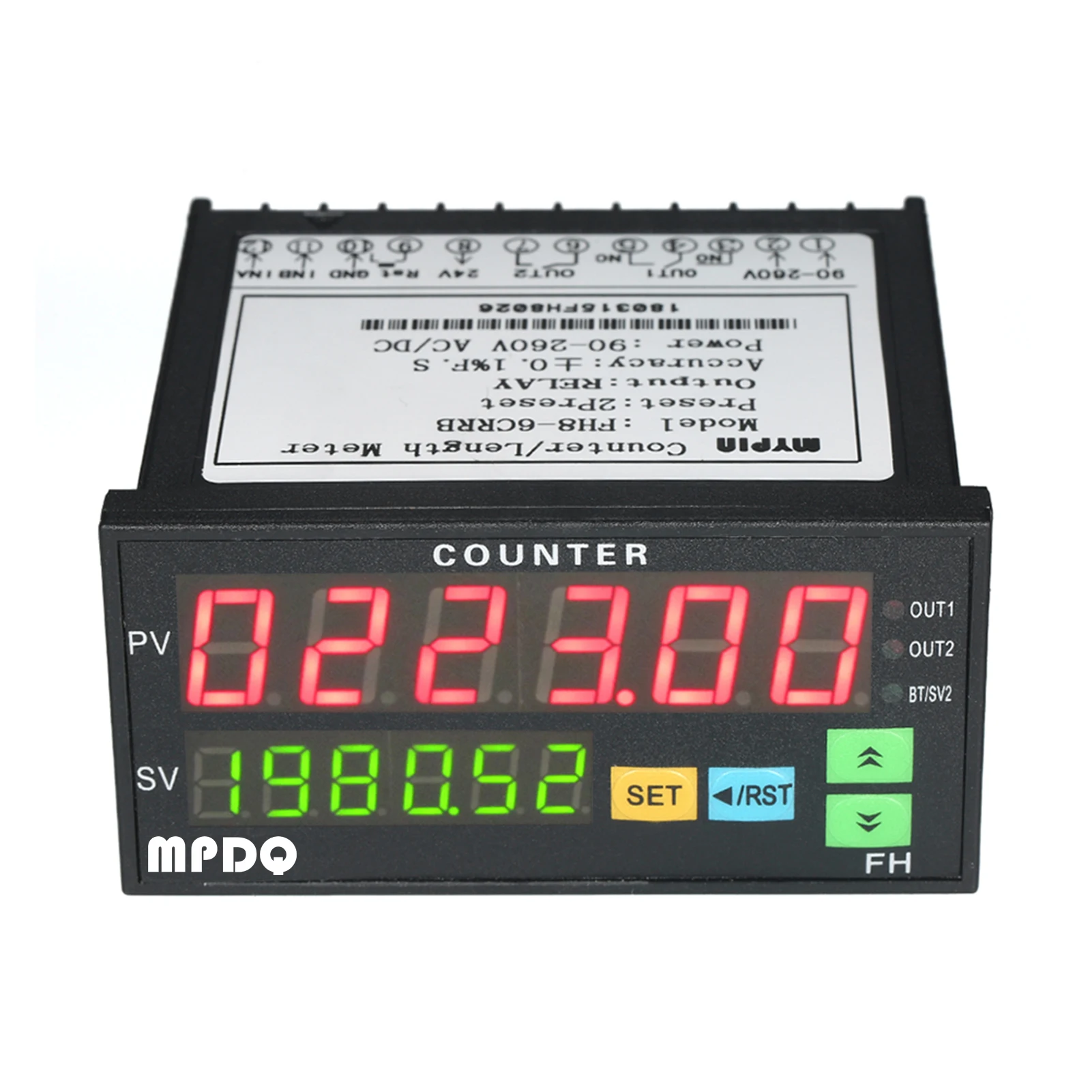Display Digital Counter 90~265V AC/DC Length Meter 2 Relay Output Pulse Multifunctional Dual Lightemitting Diode PNP NPN Counter