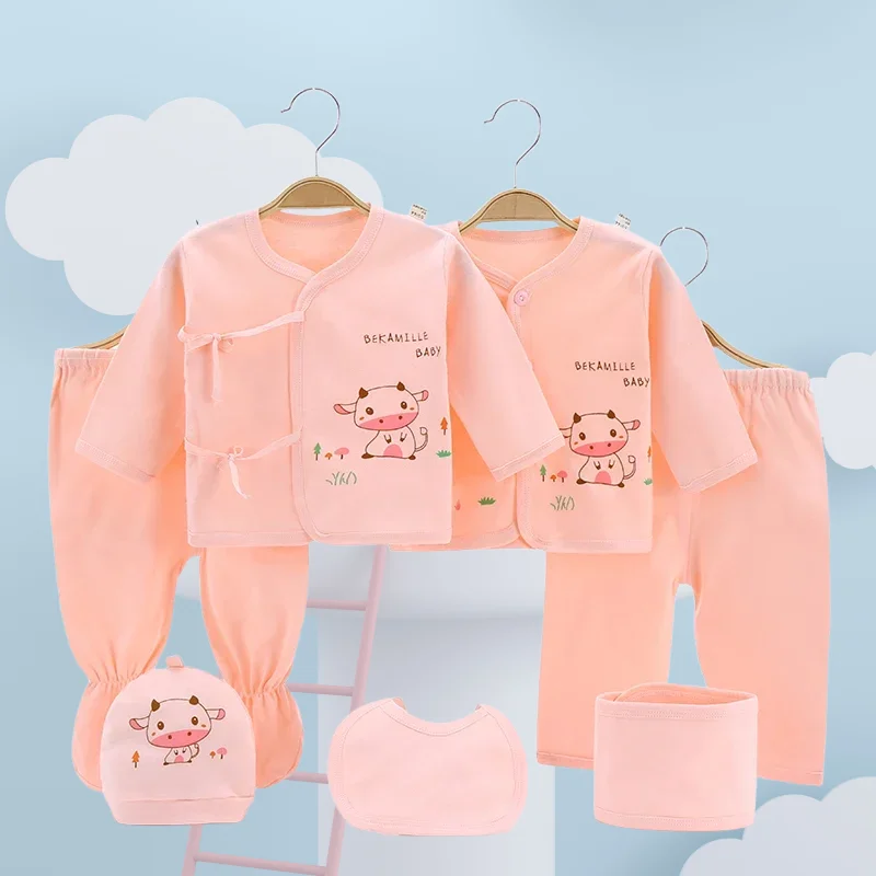7 Pcs/Lot Unisex Newborn Tops+Pants Clothing Sets Cartoon Cotton Baby Boy Girl Clothes