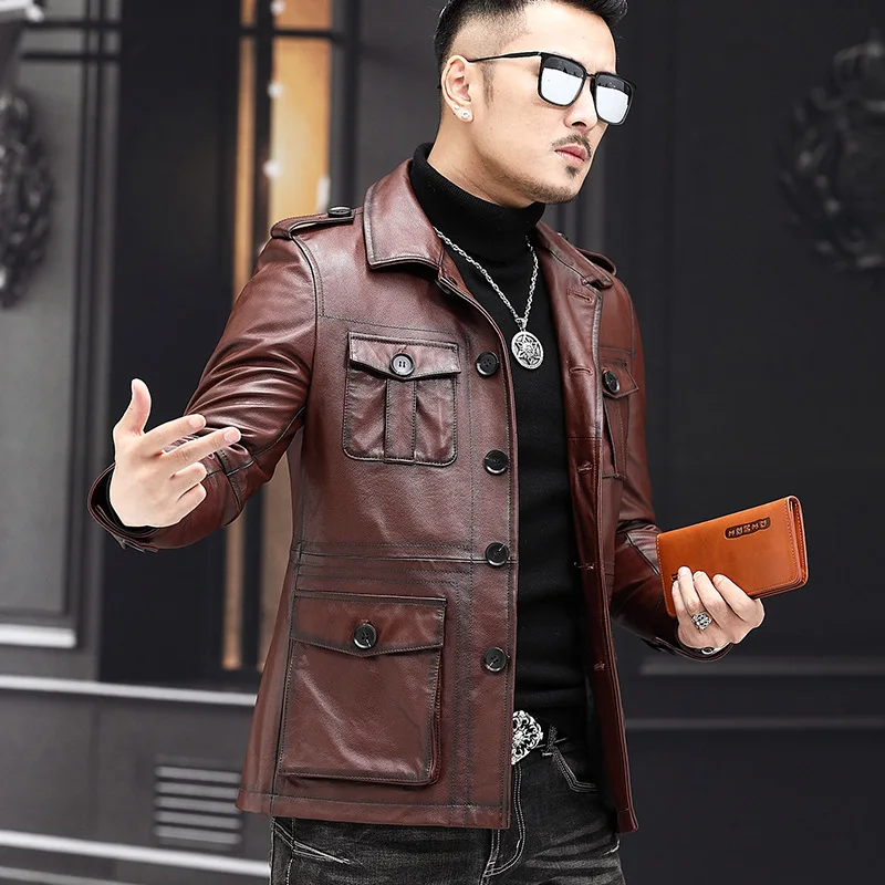 New autumn and winter men's genuine leather jackets, top layer cowhide jackets, business casual men's hunting wear and work wear