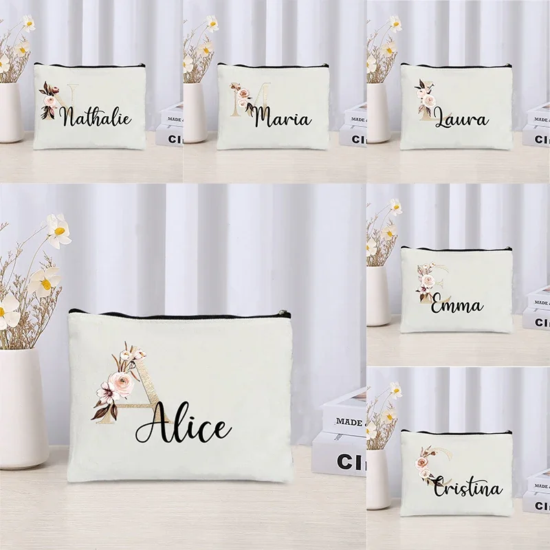 Custom Name Bridesmaid Gift Makeup Bag para Mulheres, Travel Cosmetic Organizer, Party Handbag, Cute Toiletry Pouch, Side Bags para Senhoras