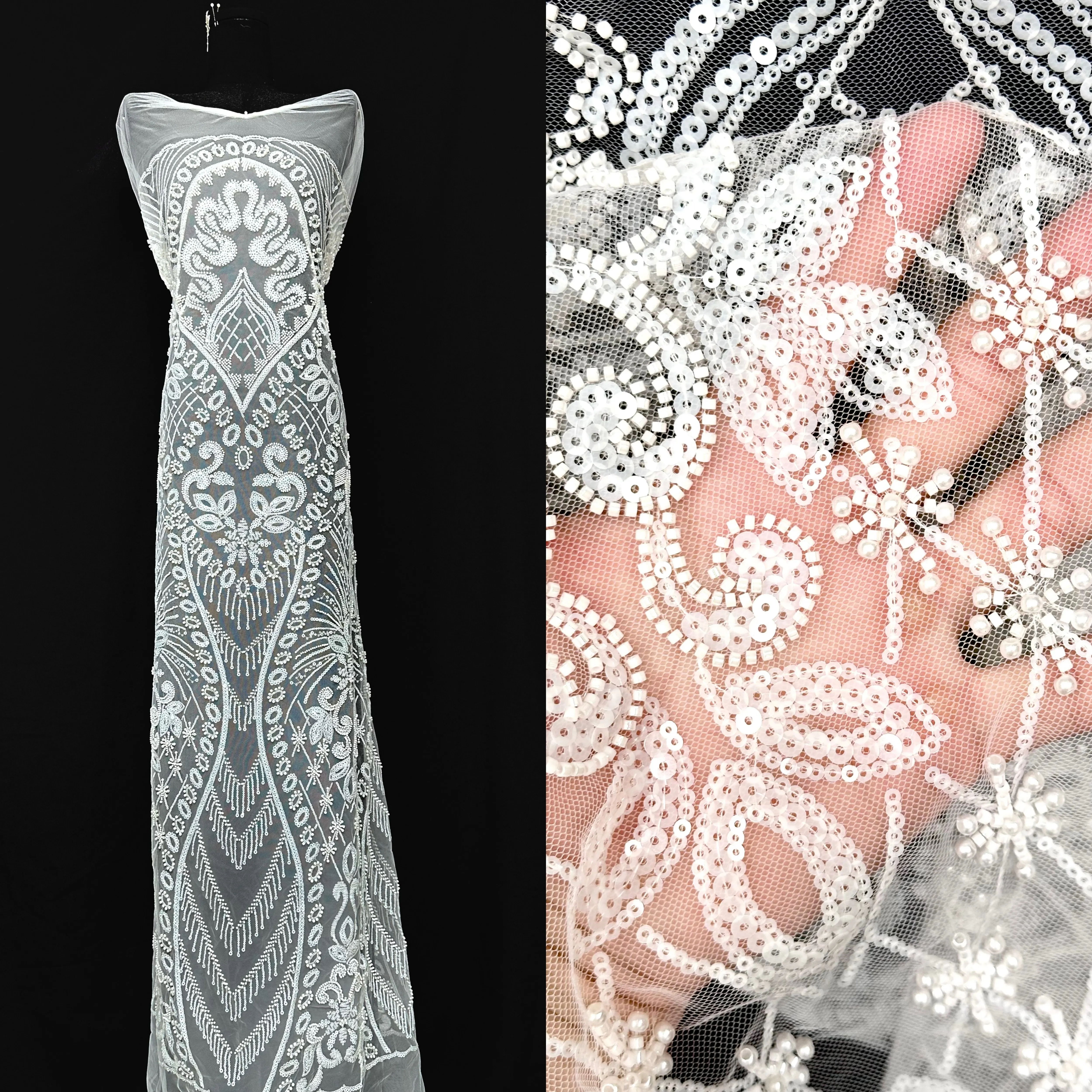 

2026 Европейская французская сетчатая кружевная ткань, классический нигерийский стиль, вышитый тюль для свадебных платьев, ткань