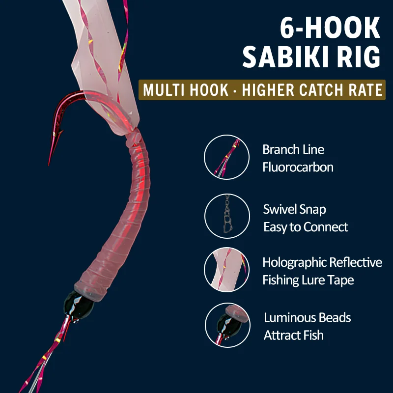Hayabusa 5Pack EX124 6 Hook Sabiki Rig Real Shrimp Fishing Lure Saltwater Bait Rig Mackerel Fish Hook Tackle Boat Accessories