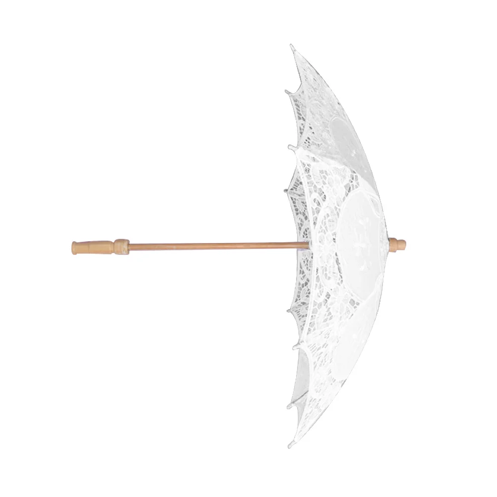 

Wedding Bride Lace Umbrella White Embroidered Cotton Lace Decorative Photo Props Elegant Bridal Shower Wedding Parasol