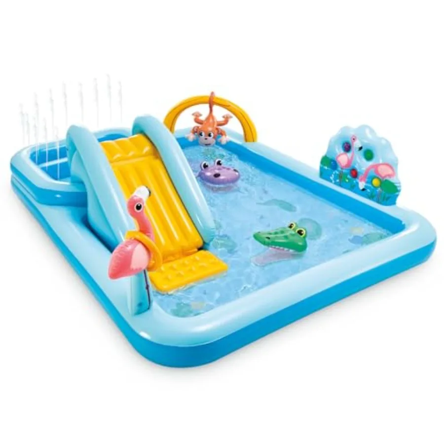 

Backyard inflatable jungle adventure play center spray kiddie pool for toddlers: PVC, green and brown, quick-setup water slide