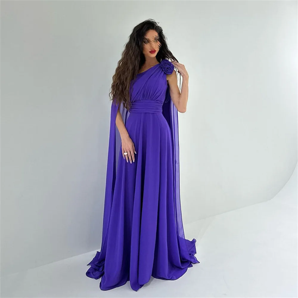 

ROYET One Shoulder Pleat Flowers Evening Dress Floor Length Seeep Train Long Formal Elegant Luxury Long Ball Woman Prom Gown