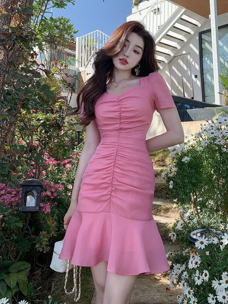 Women's Dresses Tight Female Dress Short Mini Bodycon Sleeve Pink Corset Hot Clothing Aesthetic Kpop on Promotion Beach Retro