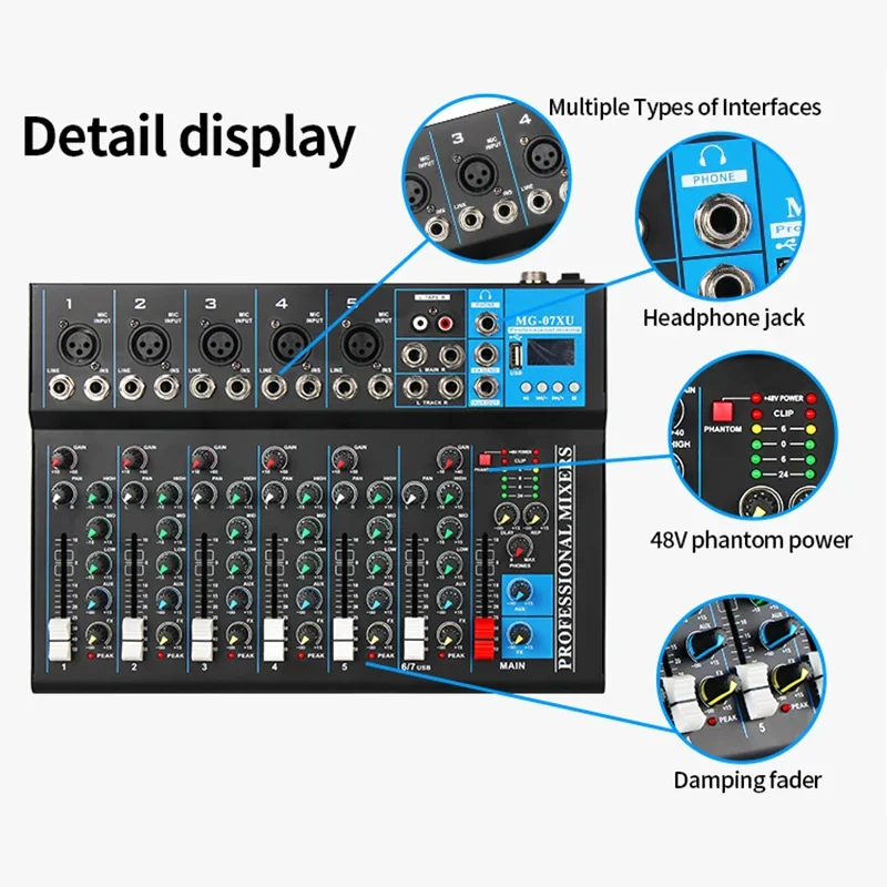 Four channel reverb mixing console, small home karaoke, USB recording, video conferencing, professional mixing console