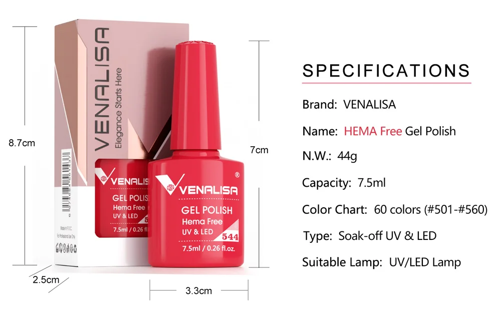 Venalisa HEMA/TPO FREE 7,5 ml Gel-Nagellack für den Sommer, Frühling, French Jelly, nacktes Rosa, Nagelgel, Glitzer, SoakOff, UV-LED, Maniküre, DIY – Detail 4