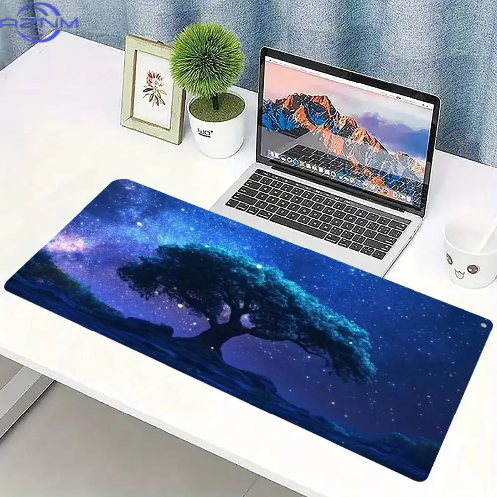 Starry Magic Tree Large Desk Mat Non-Slip Gaming Mouse Pad with Stitched Edge Galaxy Design Keyboard Mat for PC Laptop Office Ga