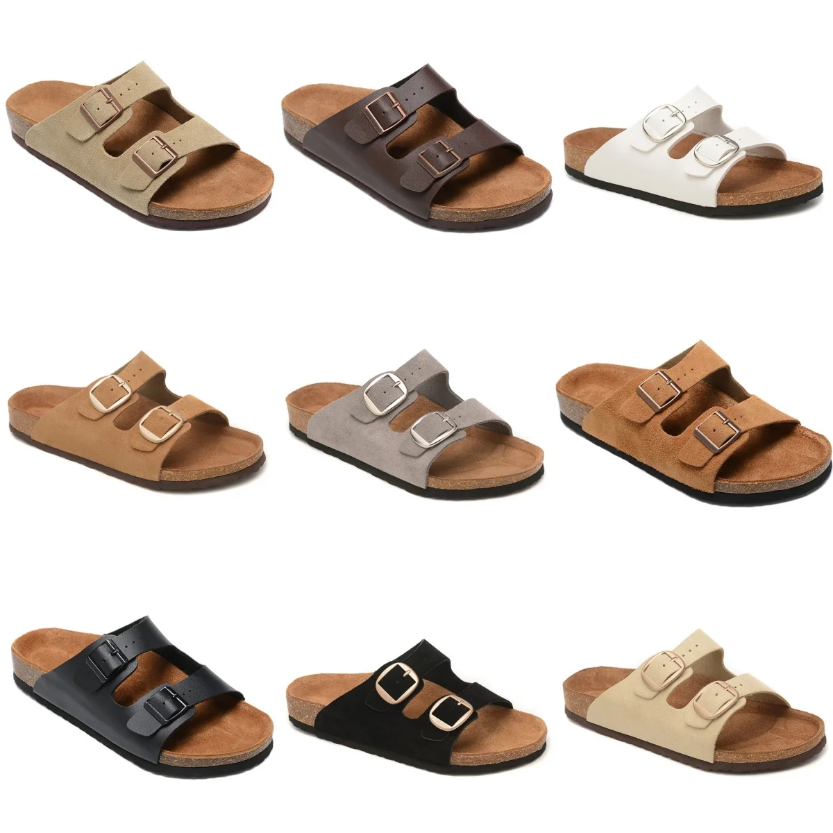 

sandals men cowhide summer slippers multi-color buckles soft-soled flat women beach shoes