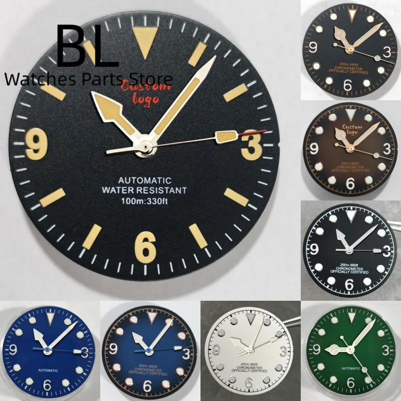 Cadran de montre vintage BLIGER 29 mm noir et blanc, index jaunes 369, compatible avec les mouvements automatiques NH35 NH36 PT5000, pour pièces de montre rétro pour hommes.
