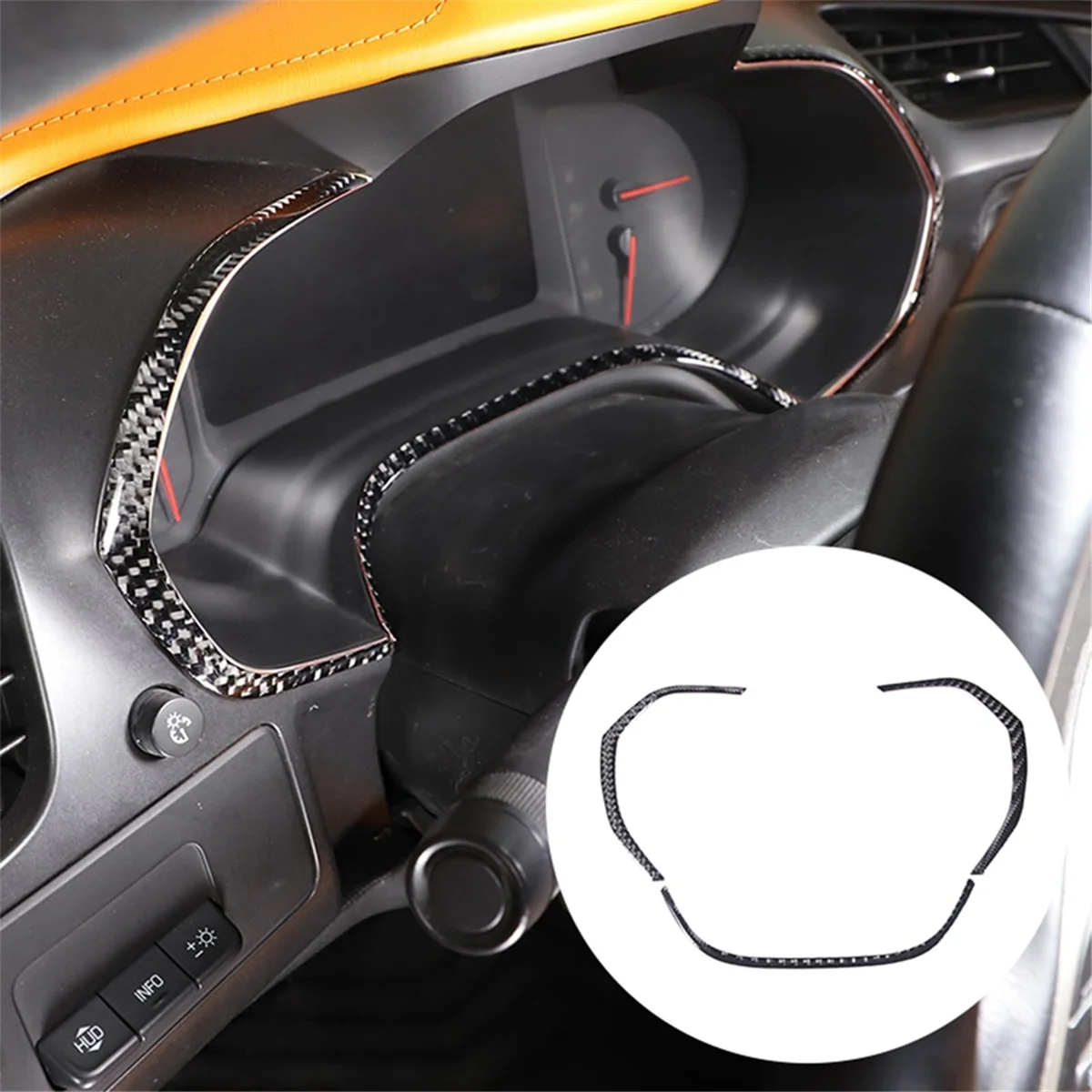 For C7 2014-2019 Soft Carbon Fiber Car Dashboard Speedometer Trim Strips Sticker Accessories