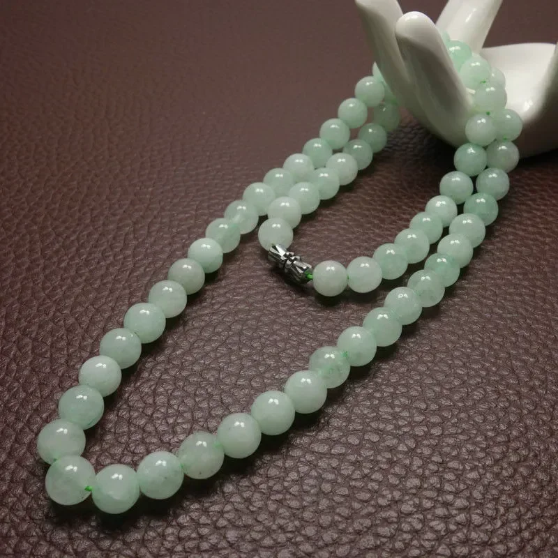 8-10mm zielony szmaragdowy naszyjnik z koralików biżuteria jadeitowa jadeitowy amulet moda 100% naturalny urok prezenty dla kobiet mężczyzn